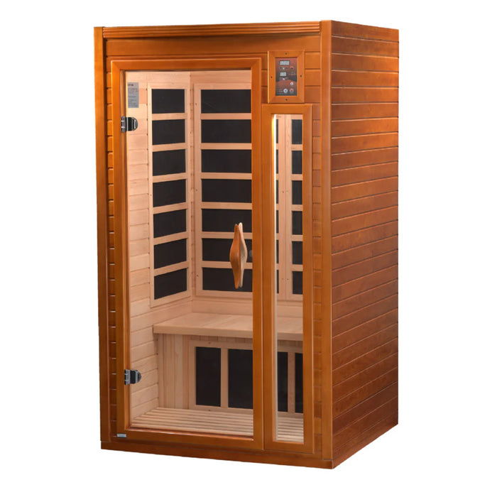 Dynamic Barcelona Elite 1-2-person sauna with Canadian Hemlock at Next Wellness Revolution.