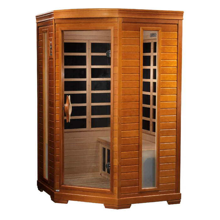 Bronze tinted tempered glass door and side windows of Heming Elite sauna.