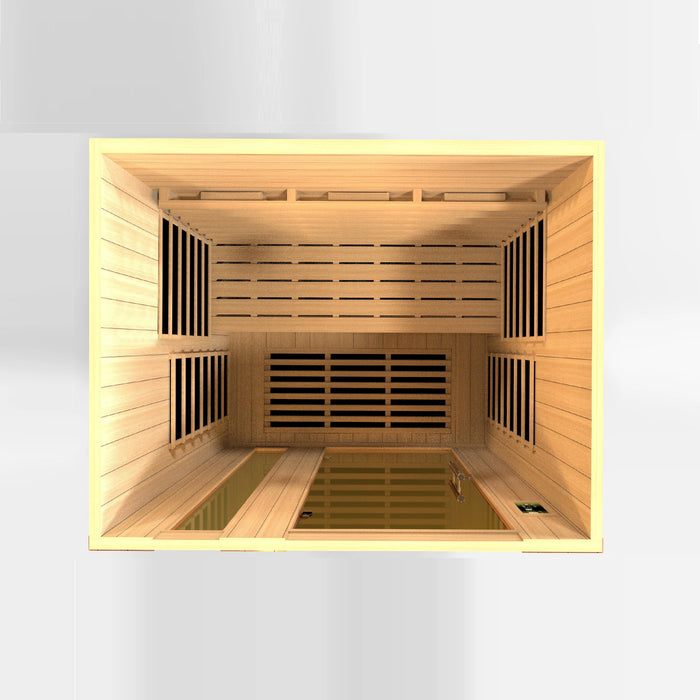 Dynamic Lugano sauna featuring Canadian Hemlock wood and advanced infrared technology