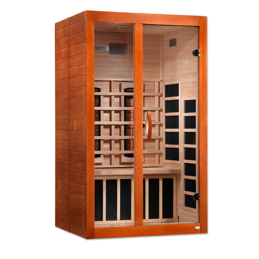 Dynamic Santiago 2-person sauna with Canadian Hemlock at Next Wellness Revolution.