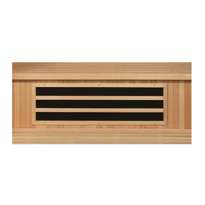 2-person Santiago Low EMF Infrared Sauna with MP3 connection and heating panels.