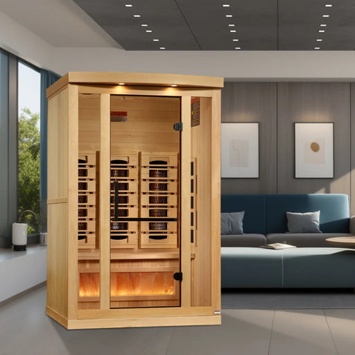 Full Spectrum infrared sauna featuring Himalayan Salt Bar and heaters.