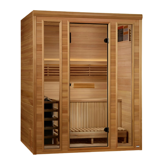 Golden Designs 2-3 person steam sauna with Pacific Clear Cedar.