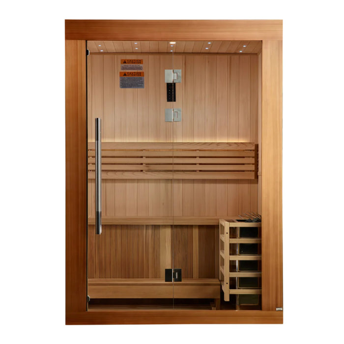 Golden Designs sauna with Pacific Clear Cedar exterior and sleek design.