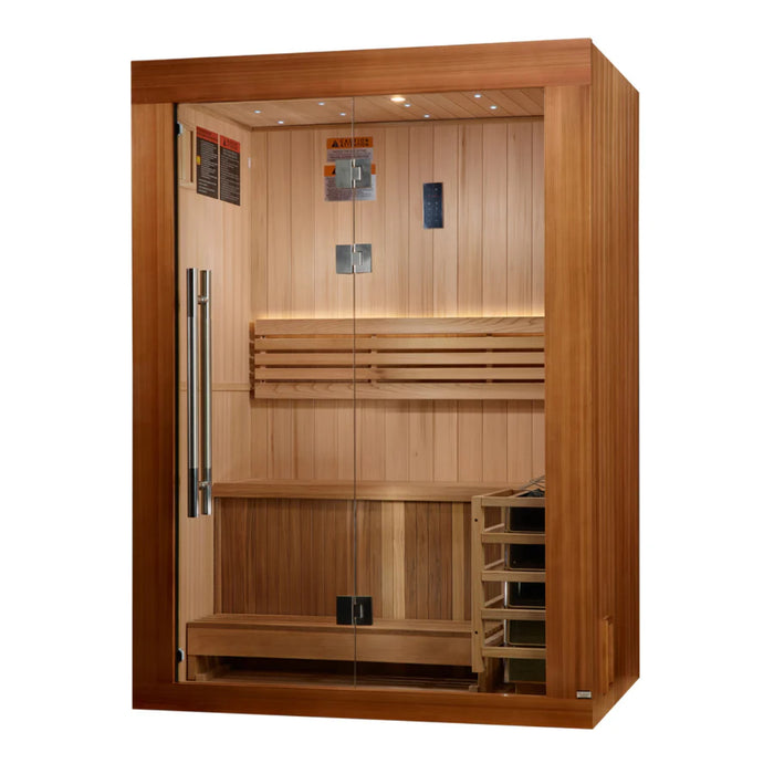 Compact traditional sauna with premium Cedar wood for home use.