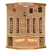 Golden Designs 3-person sauna with bronze glass door and lighting.