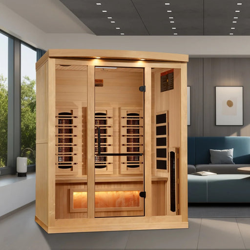 Full Spectrum infrared sauna featuring Canadian Hemlock and 8 heaters.