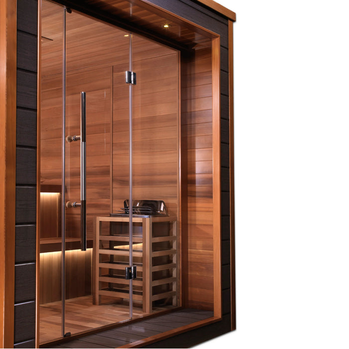 Golden Designs Bergen Sauna with 8.0 kW stove and Bluetooth.