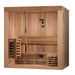 Traditional sauna by Golden Designs featuring clear tempered glass and Bluetooth.