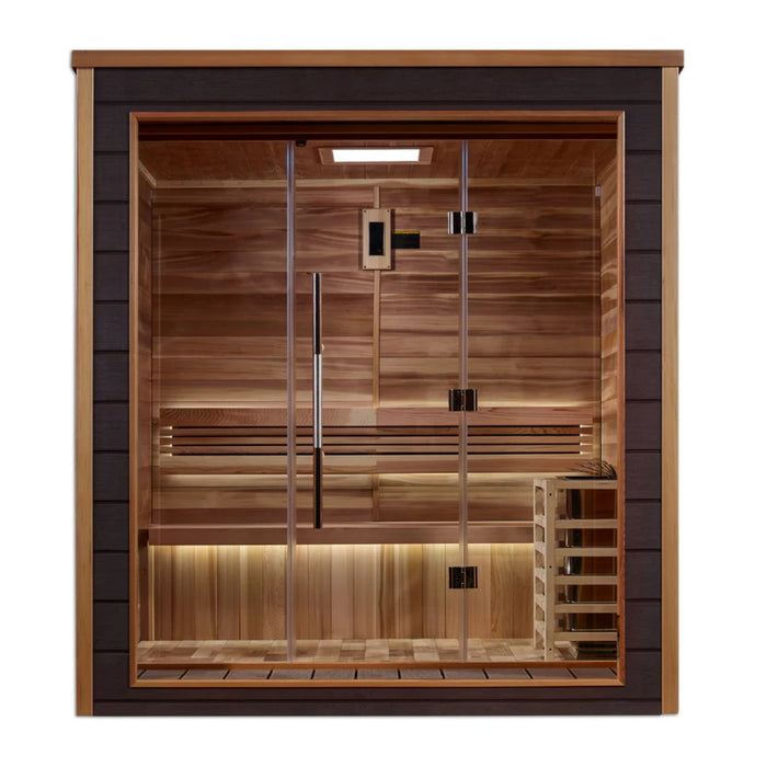 Golden Designs Drammen Sauna with Chromotherapy lighting and Bluetooth control.