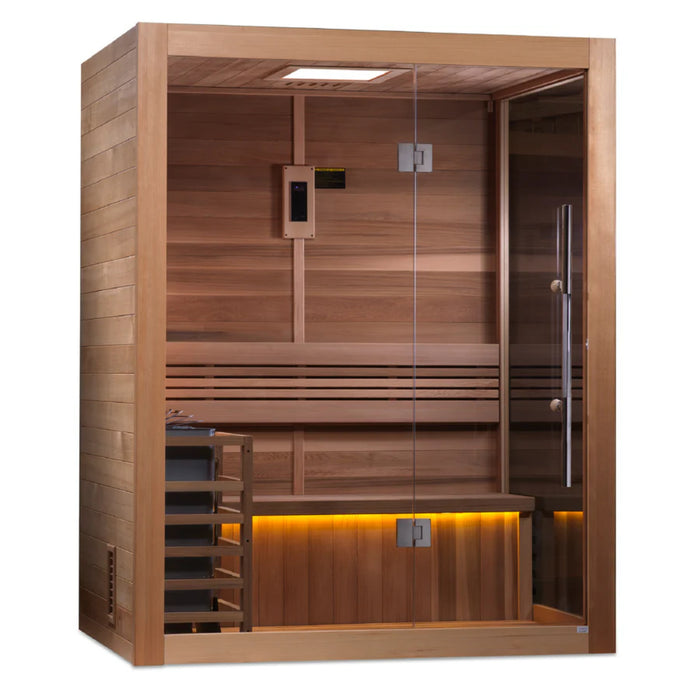 Hanko Edition sauna with Canadian Red Cedar interior and clear door.