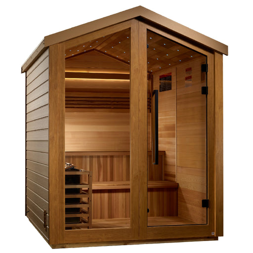 6 Person Traditional Sauna featuring bronze tempered glass and cedar interior.