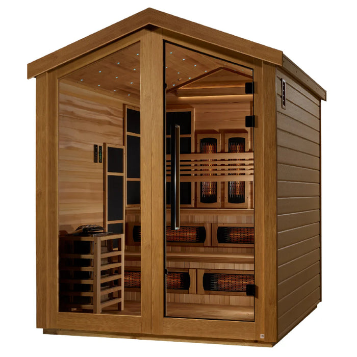 Kaskinen Sauna featuring bronze privacy glass and cedar interior finish.