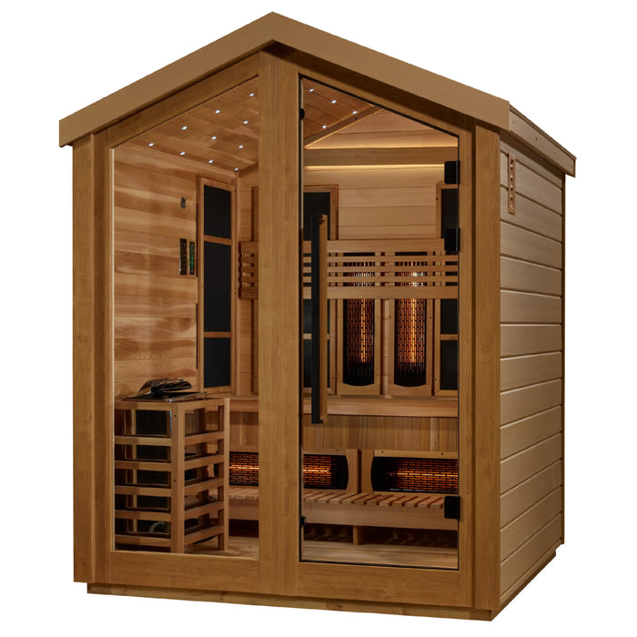 Loviisa Sauna featuring bronze privacy glass and cedar interior finish.