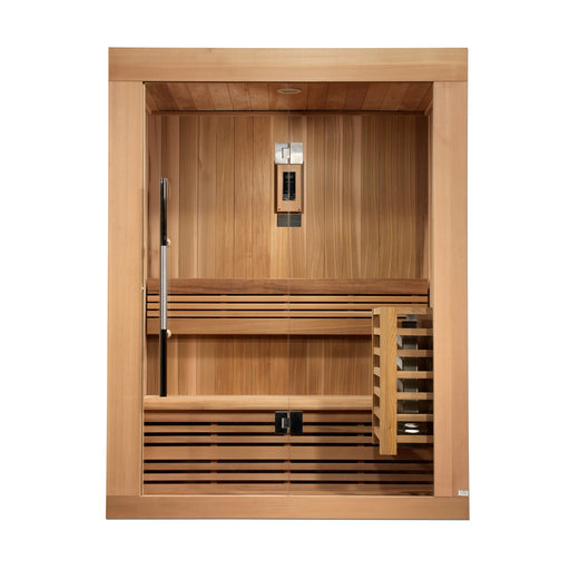 Golden Designs 2-person sauna with Canadian Red Cedar for home.