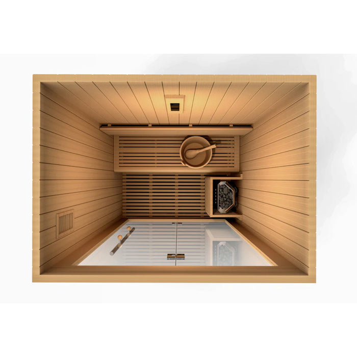 Traditional sauna with compact design, ideal for small home spaces.