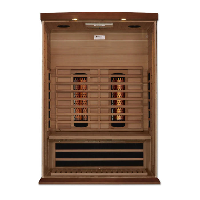 Maxxus 2-person sauna with efficient FAR infrared and Bluetooth speakers.