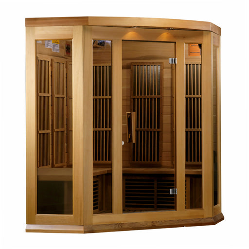 Maxxus 3-Person Corner Low EMF FAR Infrared Sauna in Canadian Red Cedar