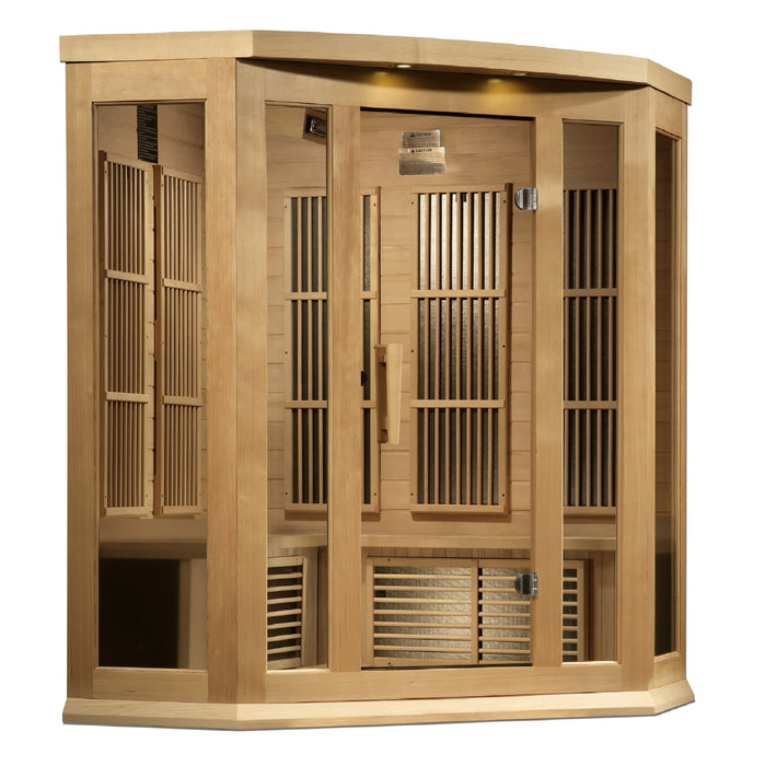 Maxxus 3-Person Corner Near Zero EMF FAR Infrared Sauna - Canadian Hemlock