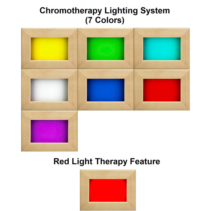 Maxxus FAR infrared sauna with Chromotherapy lighting and privacy glass.