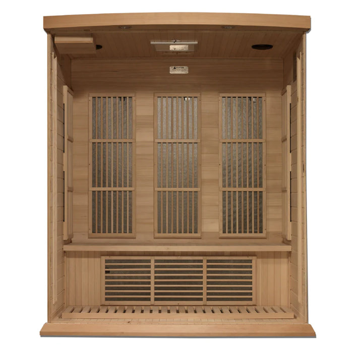 Low EMF Maxxus 3-Person sauna with Bluetooth and MP3 features.