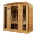 Canadian Red Cedar sauna featuring Chromotherapy lighting and privacy glass.